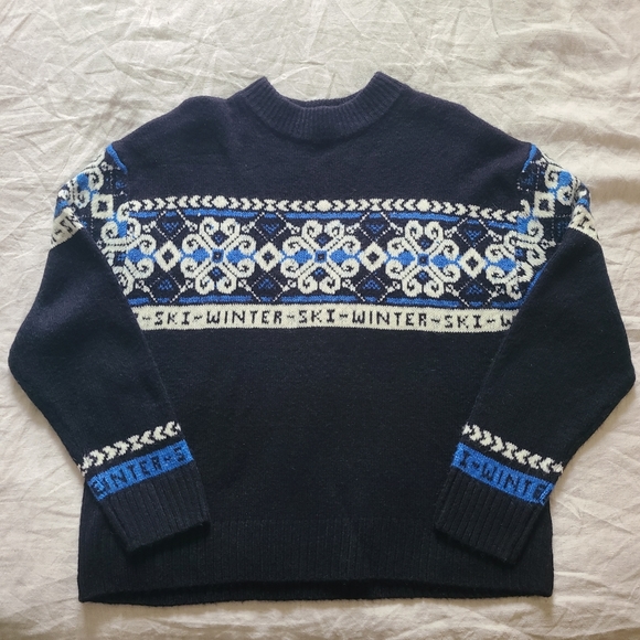 H&M Women's Jacquard Knit Black Blue Winter Ski Fair Isles Alpine Sweater - Picture 8 of 12
